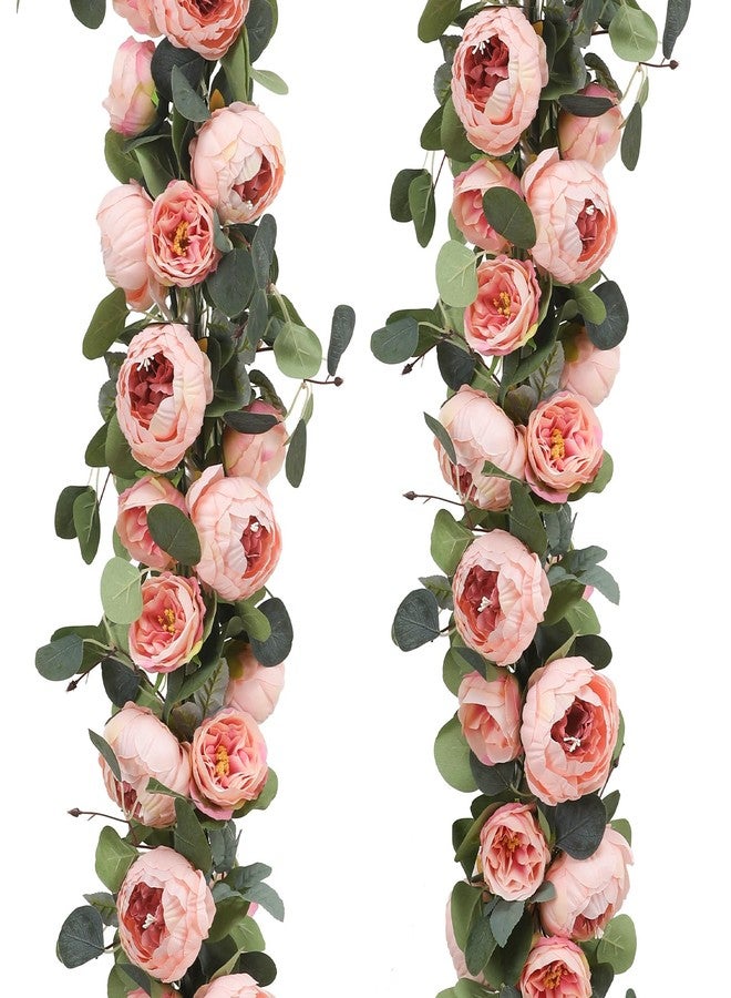 Floweroyal 2 Pack Artificial Flower Garlands 11.2FT Eucalyptus Garlands with Flowers 8 Head Peony Flower Vine Faux Floral Garland for Wedding Arch Table Wall Backdrop Wreath Decoration. (Vintage Pink) - Image 1